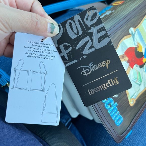 New Loungefly Pinocchio Storybook Convertible Backpack & Crossbody Bag - Picture 14 of 15